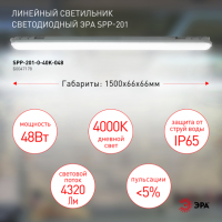 Линейный светодиодный светильник ЭРА SPP-201-0-40K-048 48Вт 4000К 4500Лм IP65 1500 матовый'